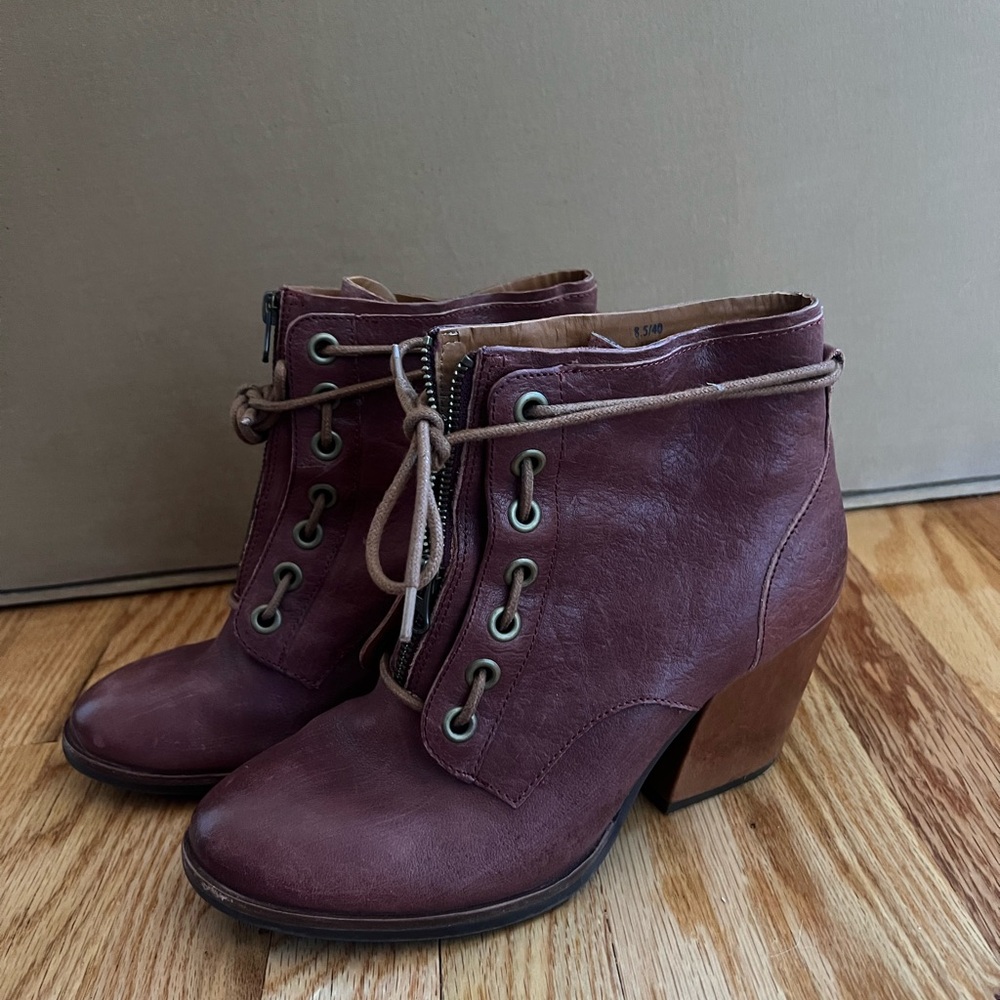 Kork-Ease Burgundy Lace-Up Heeled Boots